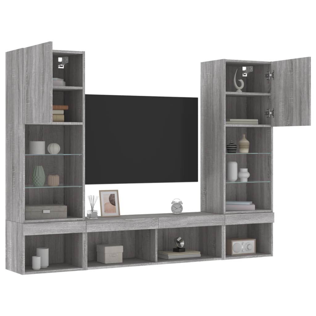 vidaXL 5-częściowy zestaw mebli TV z LED, szary dąb sonoma