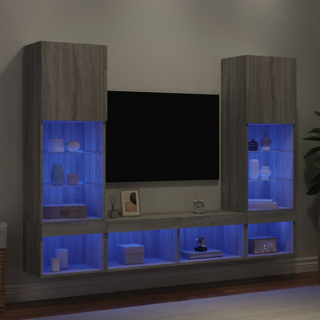 vidaXL 5-częściowy zestaw mebli TV z LED, szary dąb sonoma
