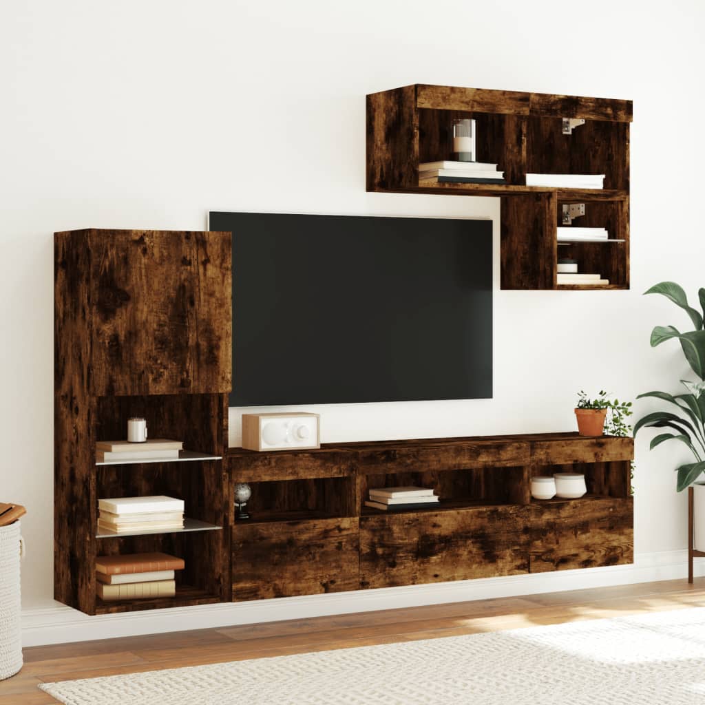 vidaXL 6-częściowy zestaw mebli TV z LED, przydymiony dąb