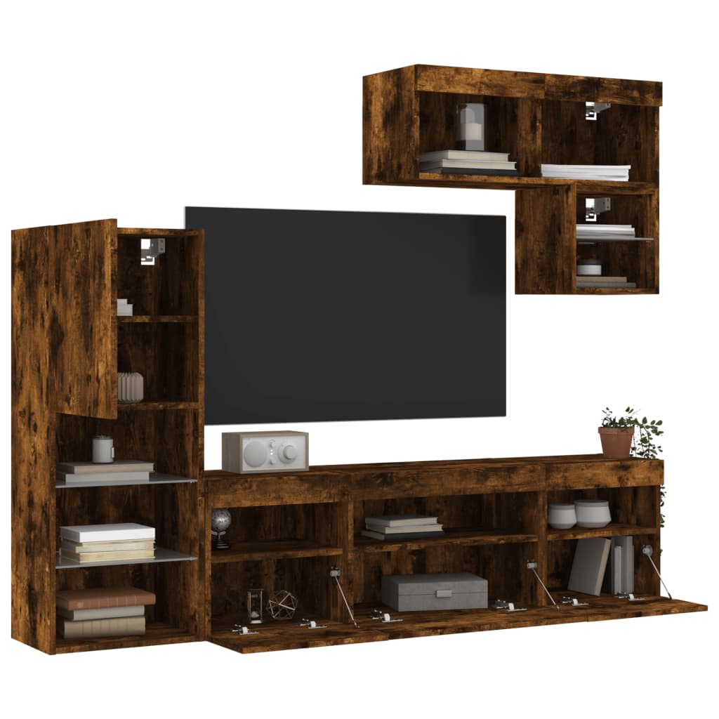 vidaXL 6-częściowy zestaw mebli TV z LED, przydymiony dąb