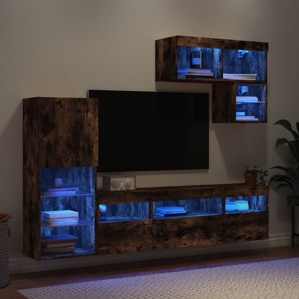 vidaXL 6-częściowy zestaw mebli TV z LED, przydymiony dąb