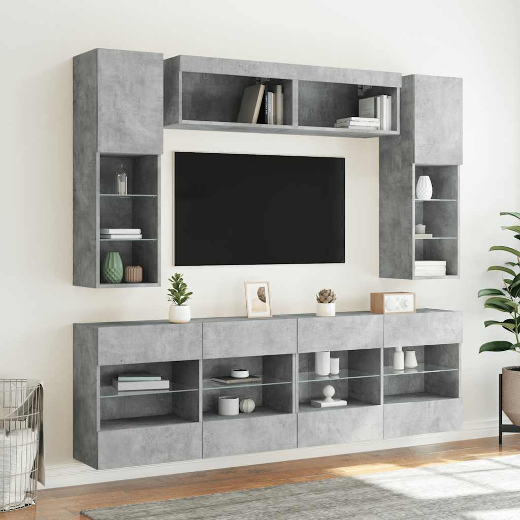 vidaXL 6-cz. zestaw ściennych szafek TV z LED, szarość betonu
