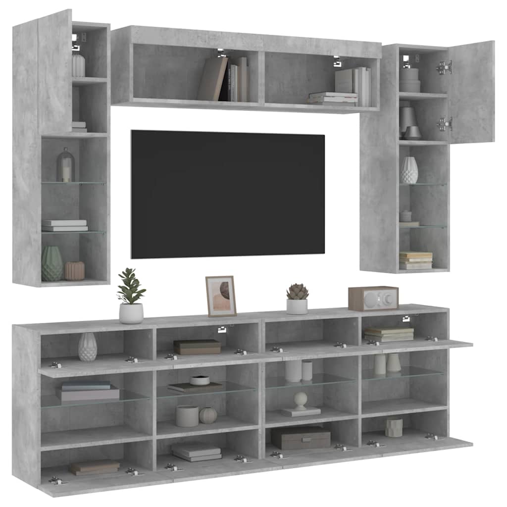 vidaXL 6-cz. zestaw ściennych szafek TV z LED, szarość betonu