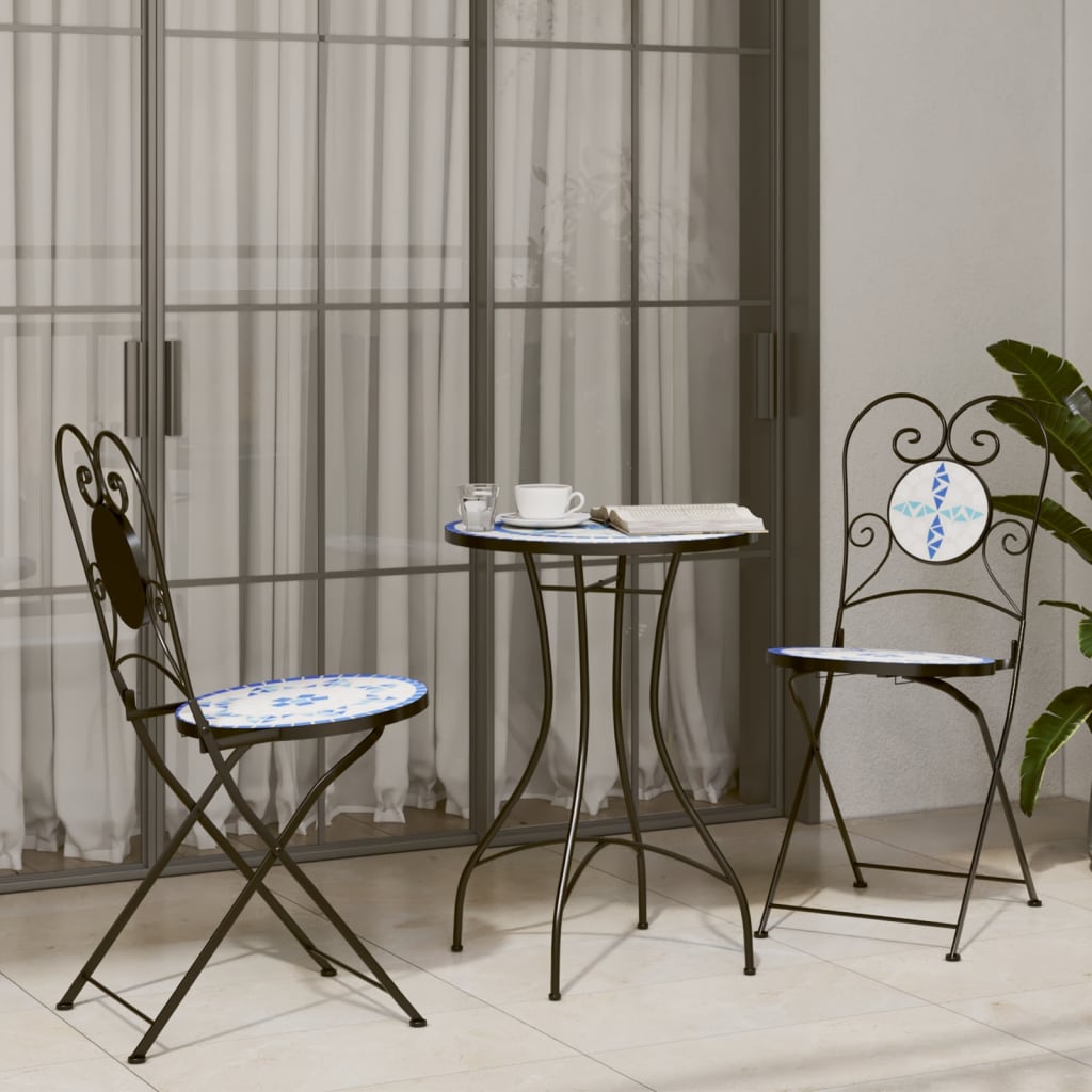 vidaXL Mozaikowy stolik bistro, niebiesko-biały, Ø50x70 cm, ceramiczny