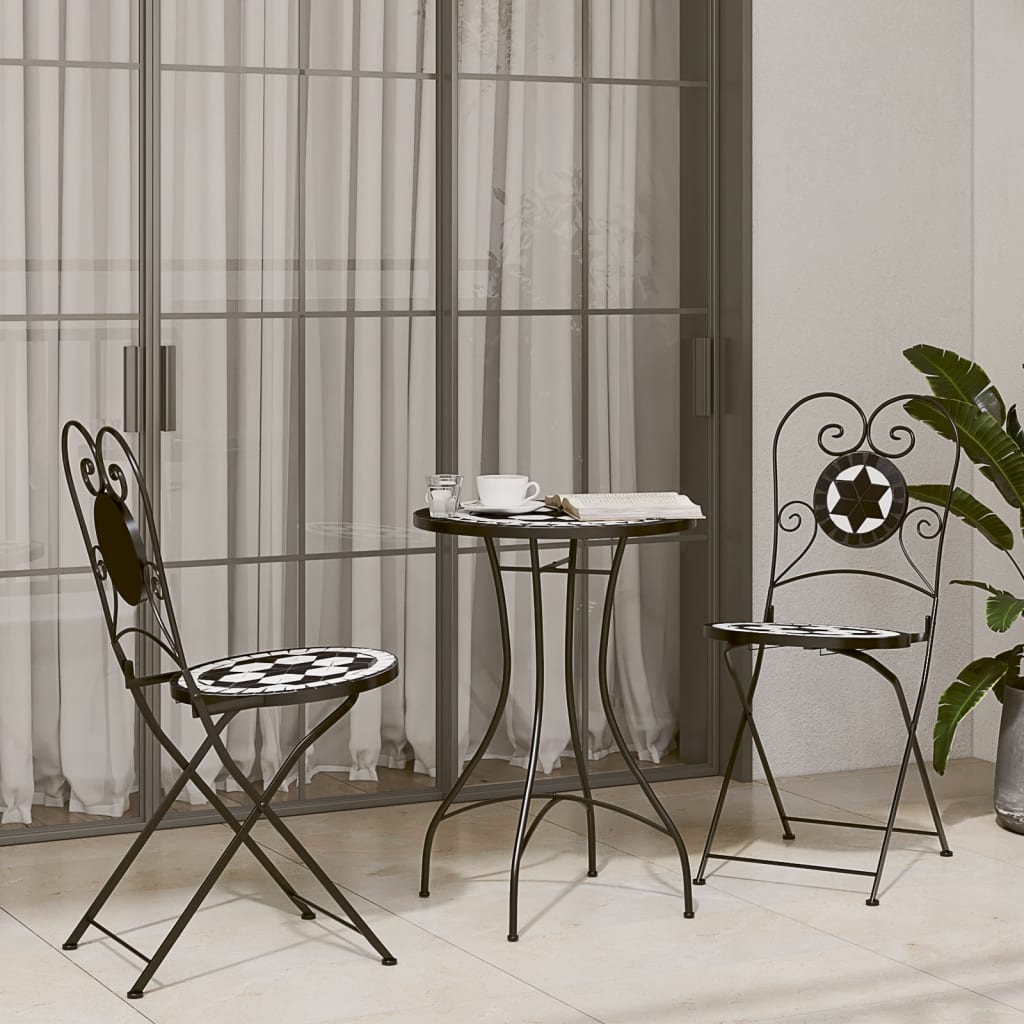 vidaXL Mozaikowy stolik bistro, czarno-biały, Ø50x70 cm, ceramiczny