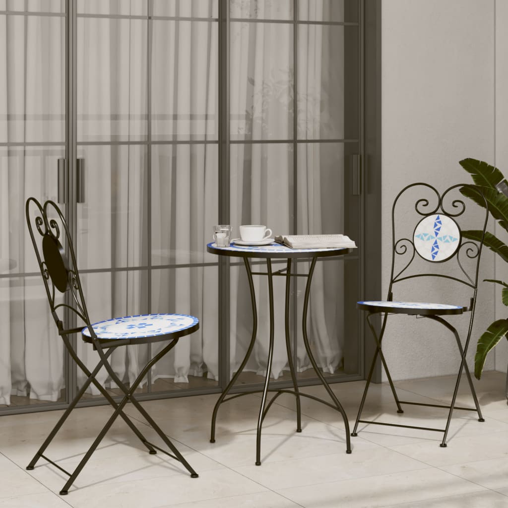 vidaXL Składane krzesła bistro, 2 szt,. niebiesko-białe, ceramiczne