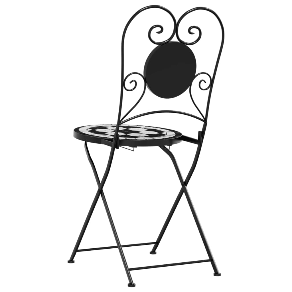 vidaXL Składane krzesła bistro, 2 szt,. czarno-białe, ceramiczne