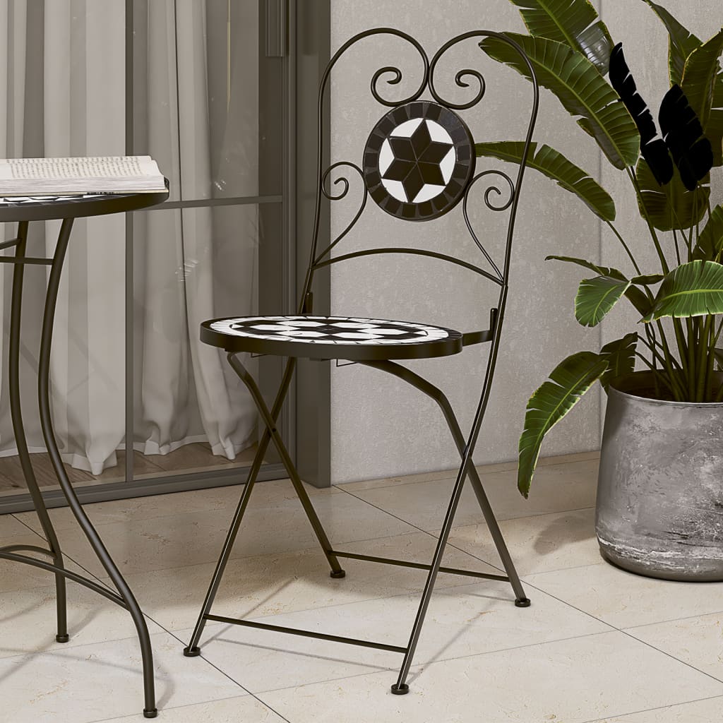 vidaXL Składane krzesła bistro, 2 szt,. czarno-białe, ceramiczne