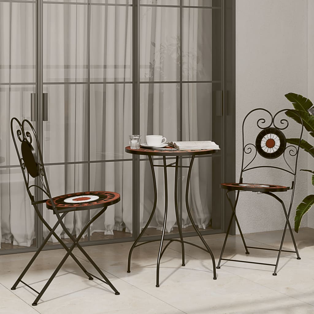 vidaXL Składane krzesła bistro, 2 szt,. terakotowo-białe, ceramiczne