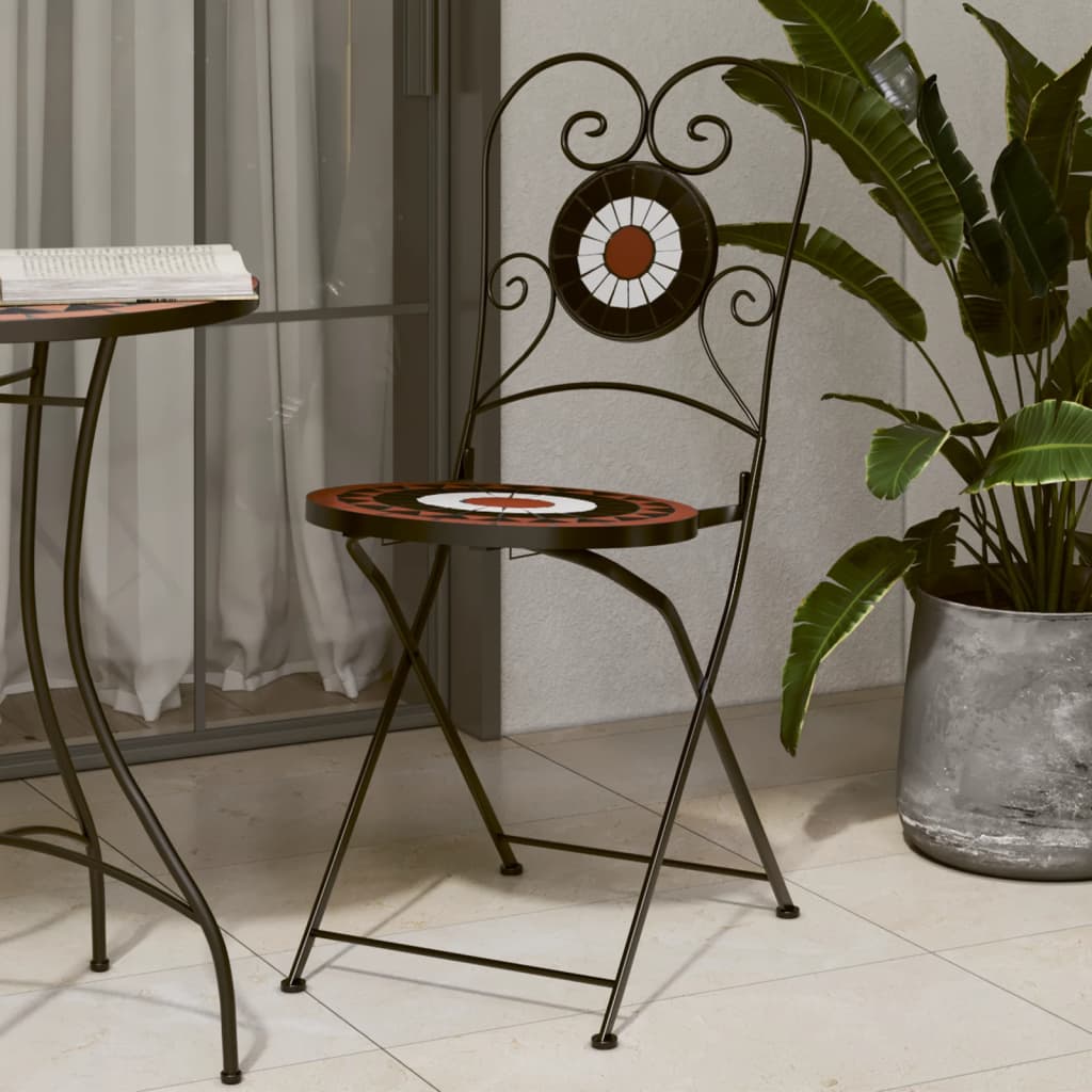 vidaXL Składane krzesła bistro, 2 szt,. terakotowo-białe, ceramiczne