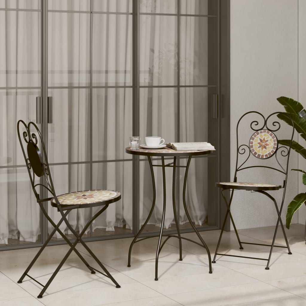 vidaXL Składane krzesła bistro, 2 szt,. terakotowo-białe, ceramiczne