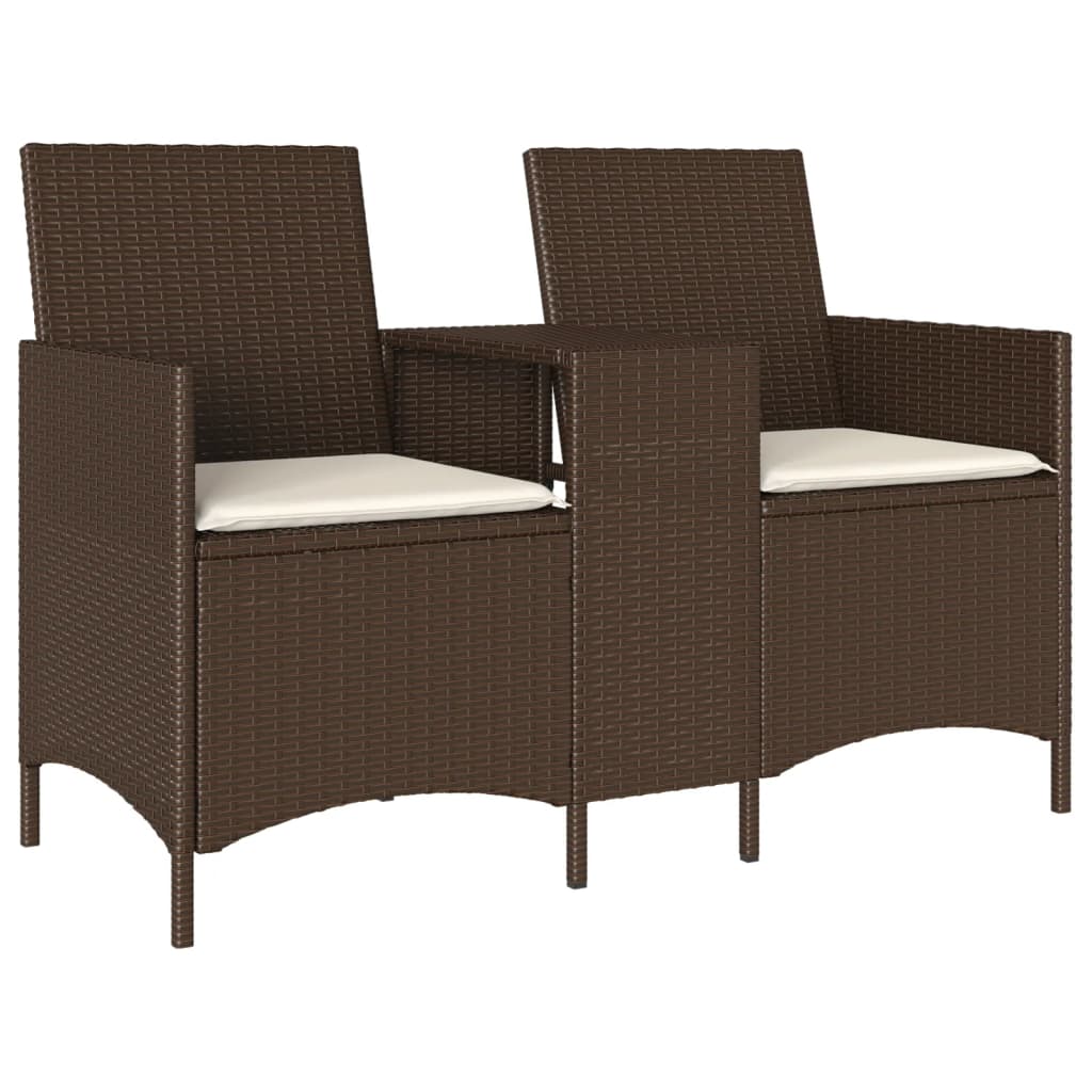vidaXL Ogrodowa sofa 2-os. ze stolikiem i poduszkami brązowy rattan PE