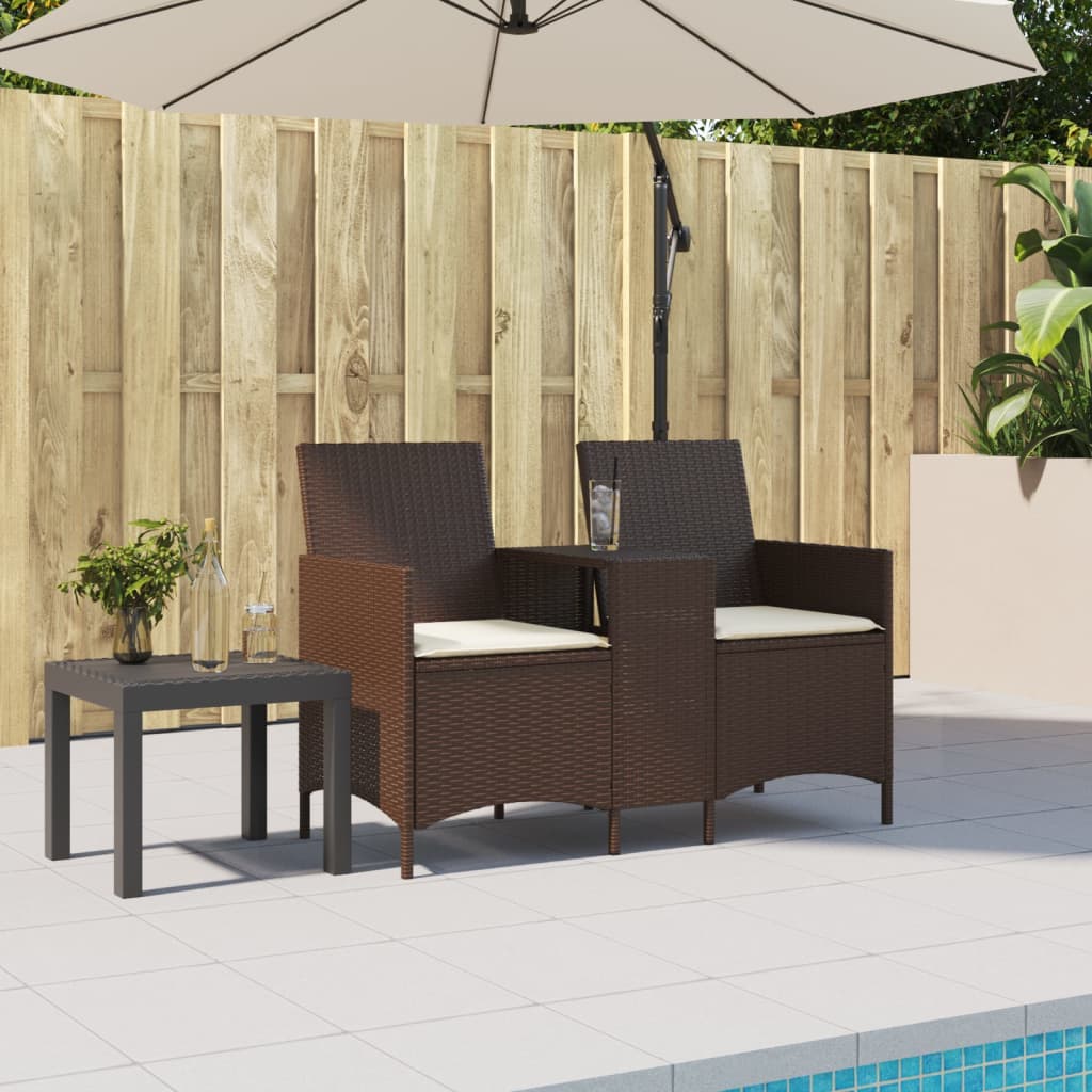 vidaXL Ogrodowa sofa 2-os. ze stolikiem i poduszkami brązowy rattan PE