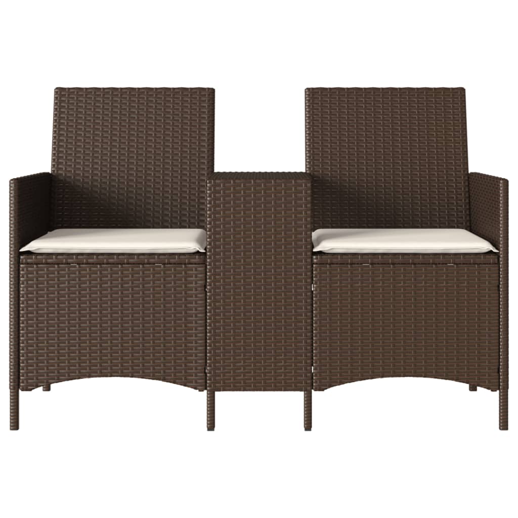 vidaXL Ogrodowa sofa 2-os. ze stolikiem i poduszkami brązowy rattan PE