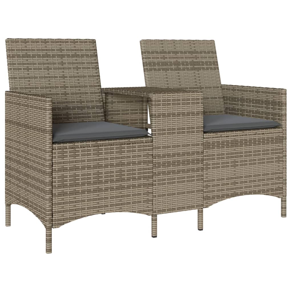 vidaXL Ogrodowa sofa 2-os. ze stolikiem i poduszkami, szary rattan PE