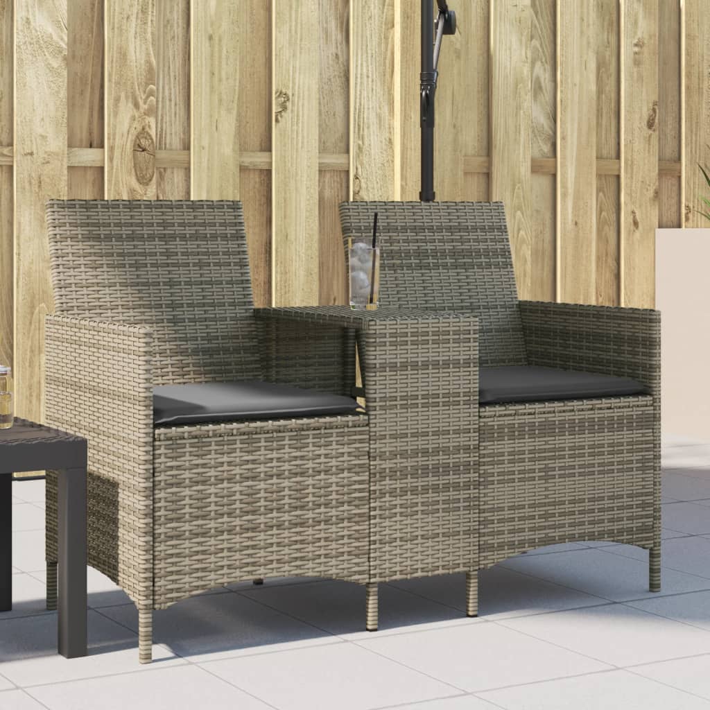 vidaXL Ogrodowa sofa 2-os. ze stolikiem i poduszkami, szary rattan PE
