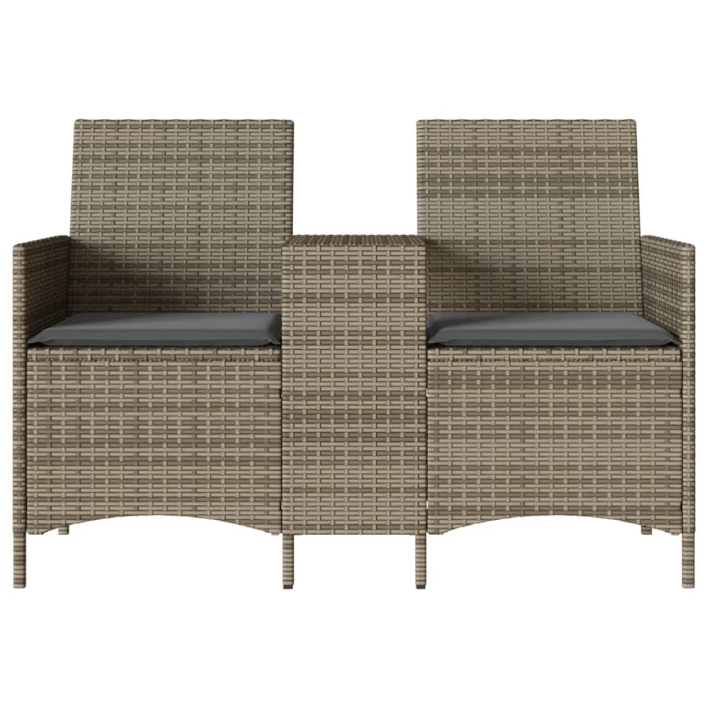 vidaXL Ogrodowa sofa 2-os. ze stolikiem i poduszkami, szary rattan PE