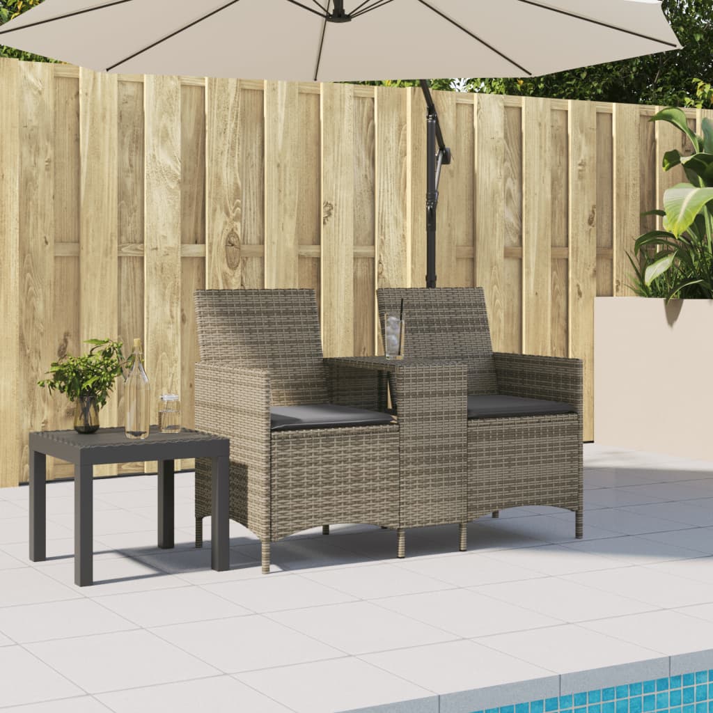 vidaXL Ogrodowa sofa 2-os. ze stolikiem i poduszkami, szary rattan PE