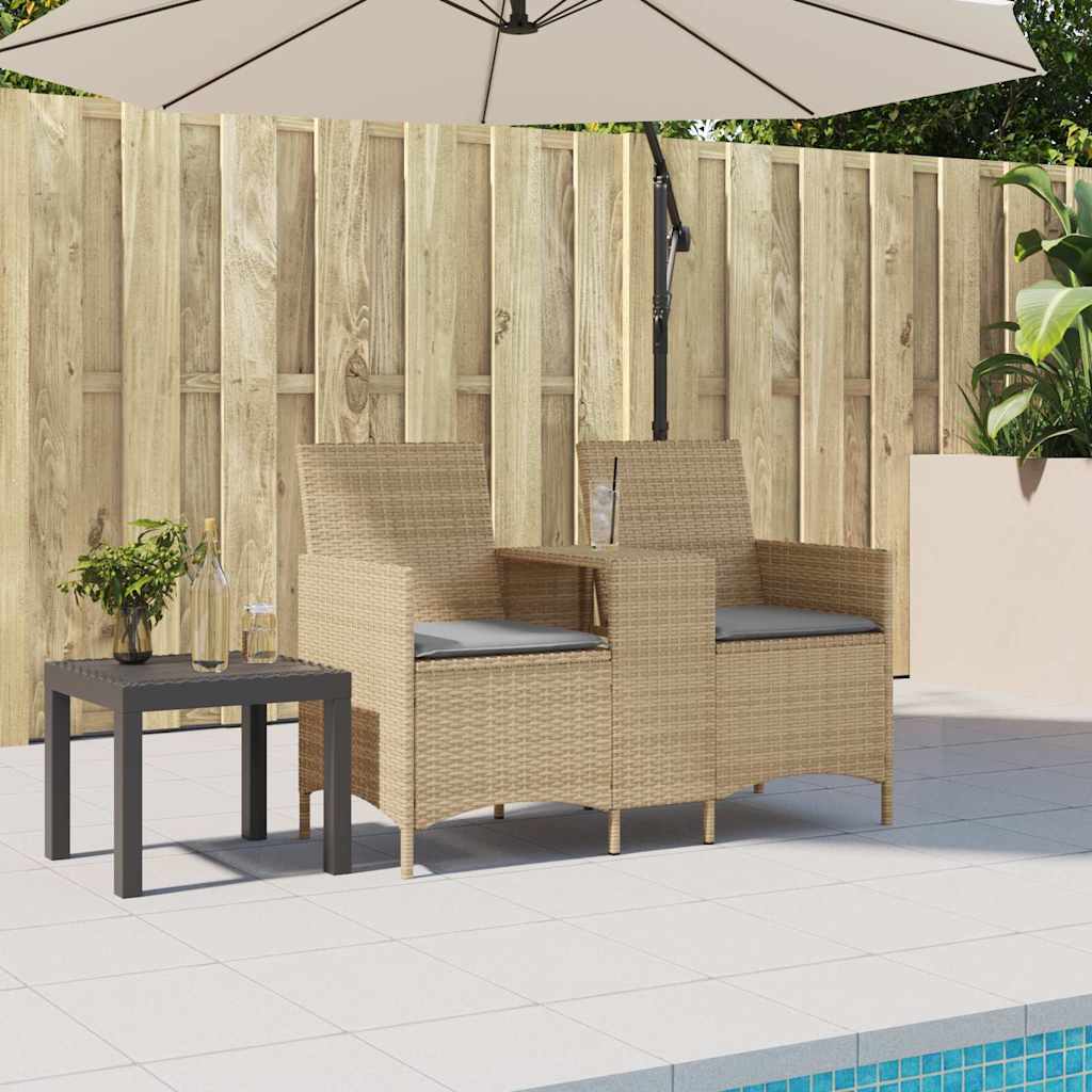 vidaXL Ogrodowa sofa 2-os. ze stolikiem i poduszkami, beżowy rattan PE