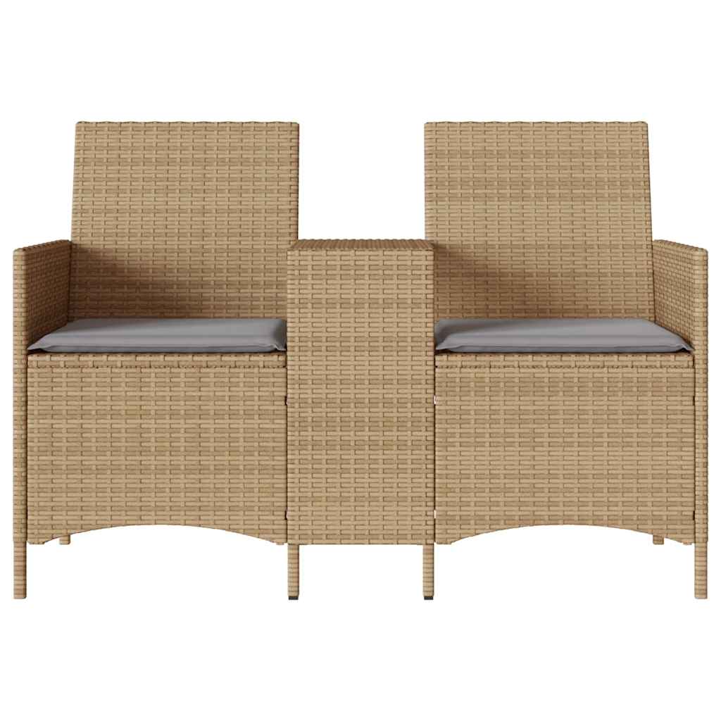 vidaXL Ogrodowa sofa 2-os. ze stolikiem i poduszkami, beżowy rattan PE