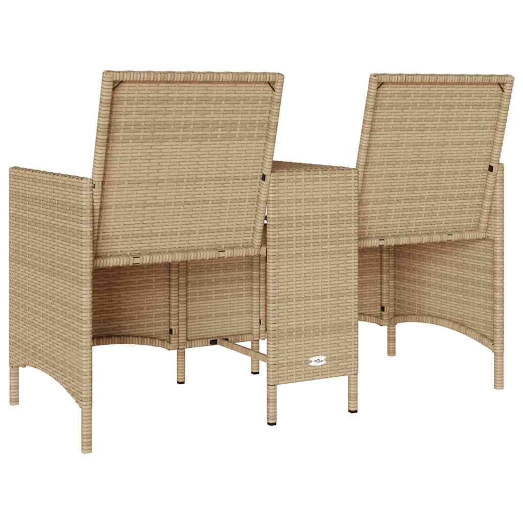 vidaXL Ogrodowa sofa 2-os. ze stolikiem i poduszkami, beżowy rattan PE