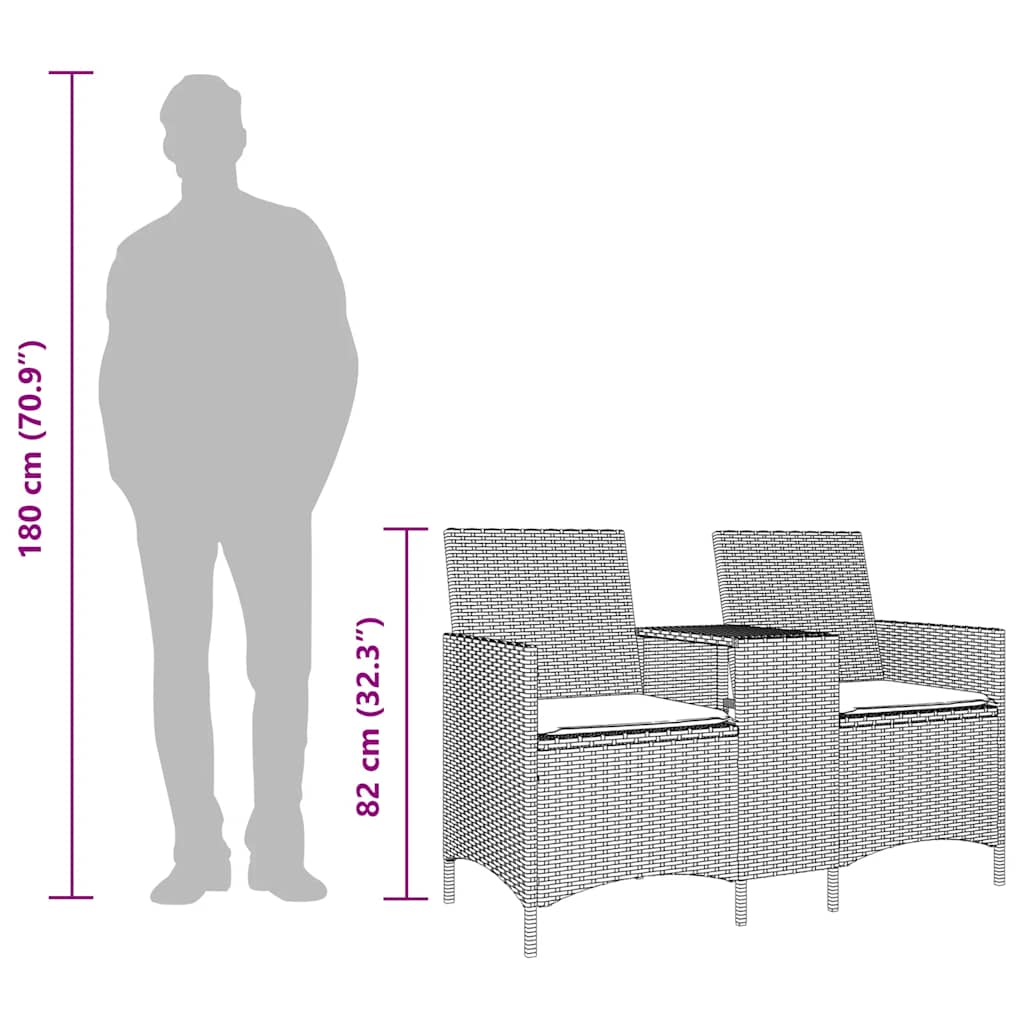 vidaXL Ogrodowa sofa 2-os. ze stolikiem i poduszkami, beżowy rattan PE