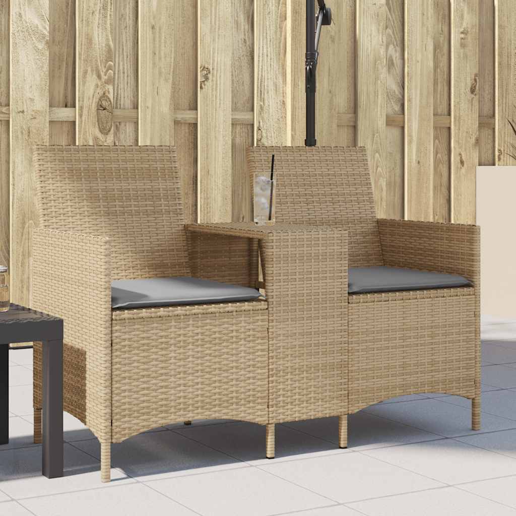 vidaXL Ogrodowa sofa 2-os. ze stolikiem i poduszkami, beżowy rattan PE