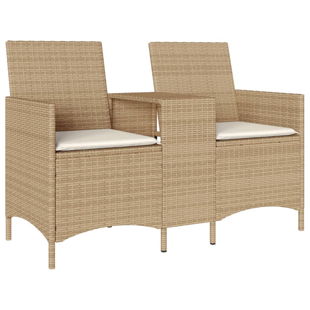 vidaXL Ogrodowa sofa 2-os. ze stolikiem i poduszkami, beżowy rattan PE