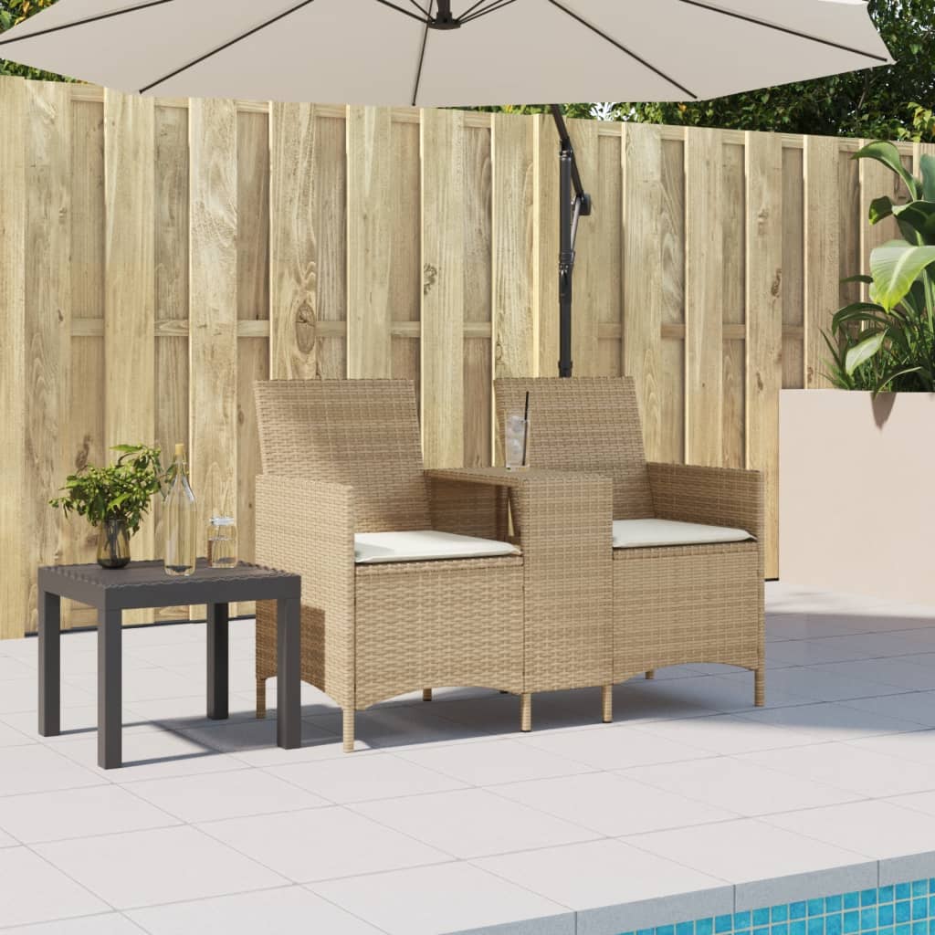 vidaXL Ogrodowa sofa 2-os. ze stolikiem i poduszkami, beżowy rattan PE