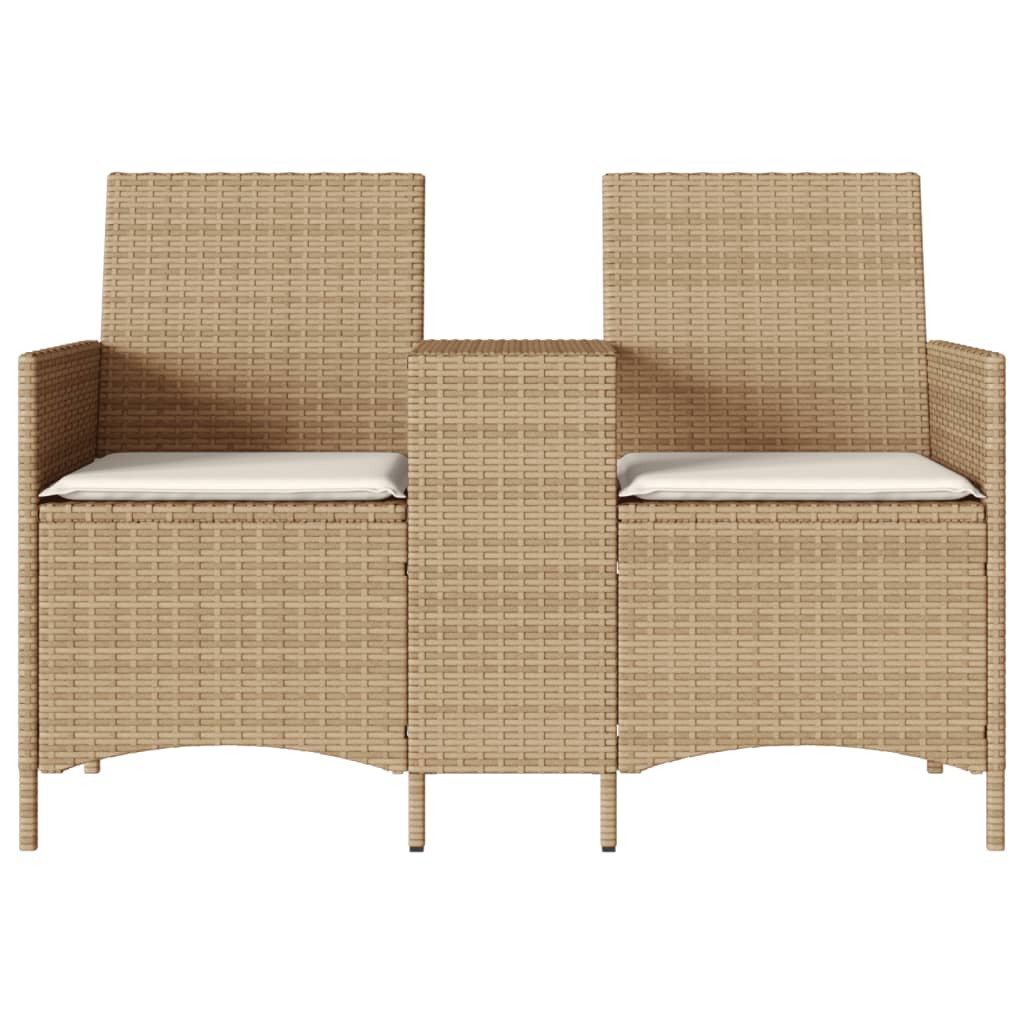 vidaXL Ogrodowa sofa 2-os. ze stolikiem i poduszkami, beżowy rattan PE