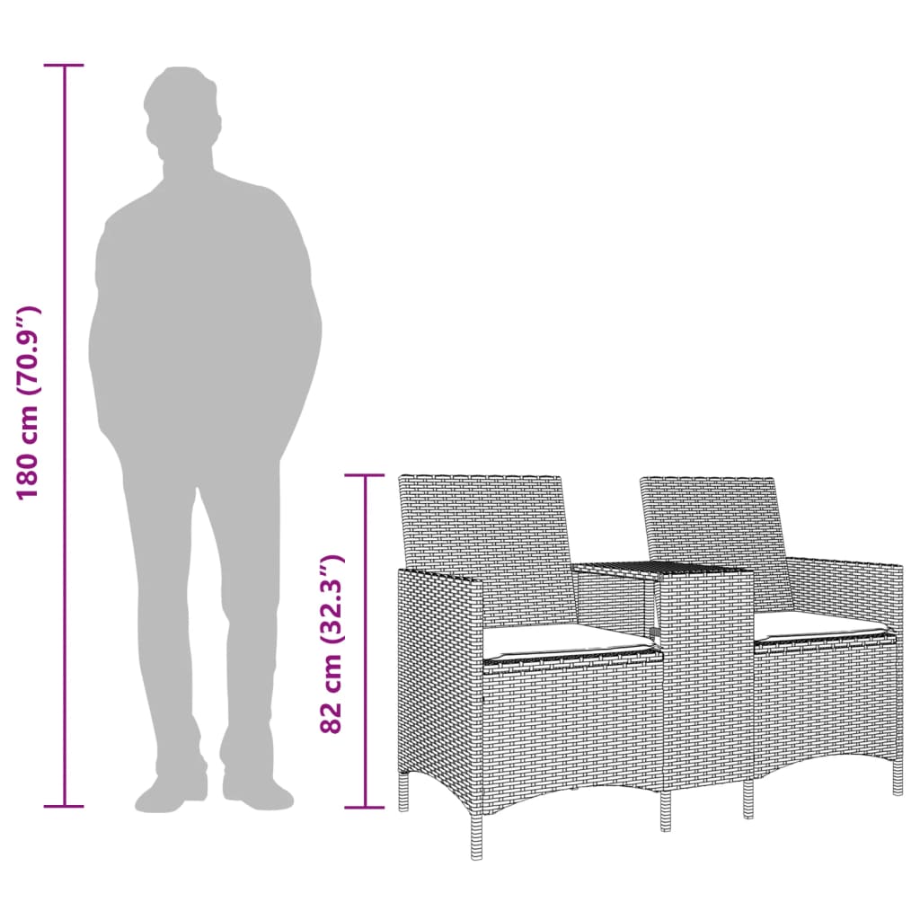 vidaXL Ogrodowa sofa 2-os. ze stolikiem i poduszkami, beżowy rattan PE