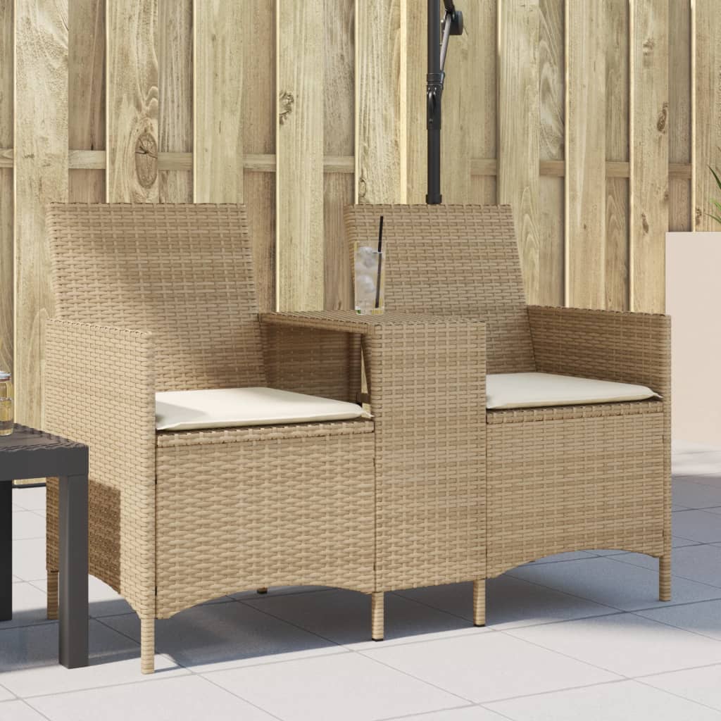 vidaXL Ogrodowa sofa 2-os. ze stolikiem i poduszkami, beżowy rattan PE