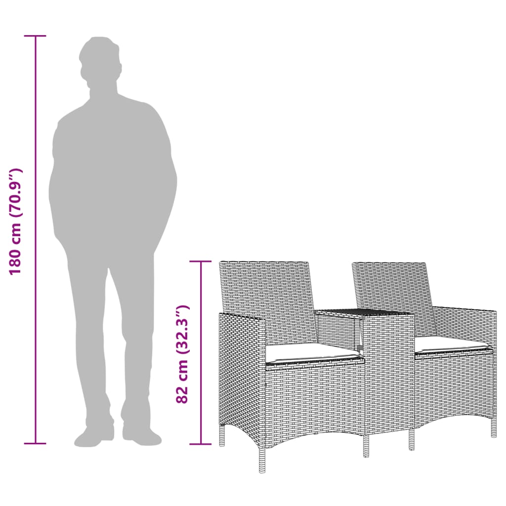 vidaXL Ogrodowa sofa 2-os. ze stolikiem i poduszkami, jasnoszara