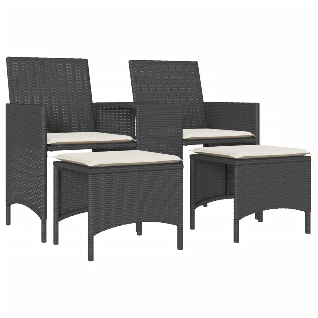 vidaXL 2-os. sofa ogrodowa ze stolikiem i stołkami, czarna, polirattan