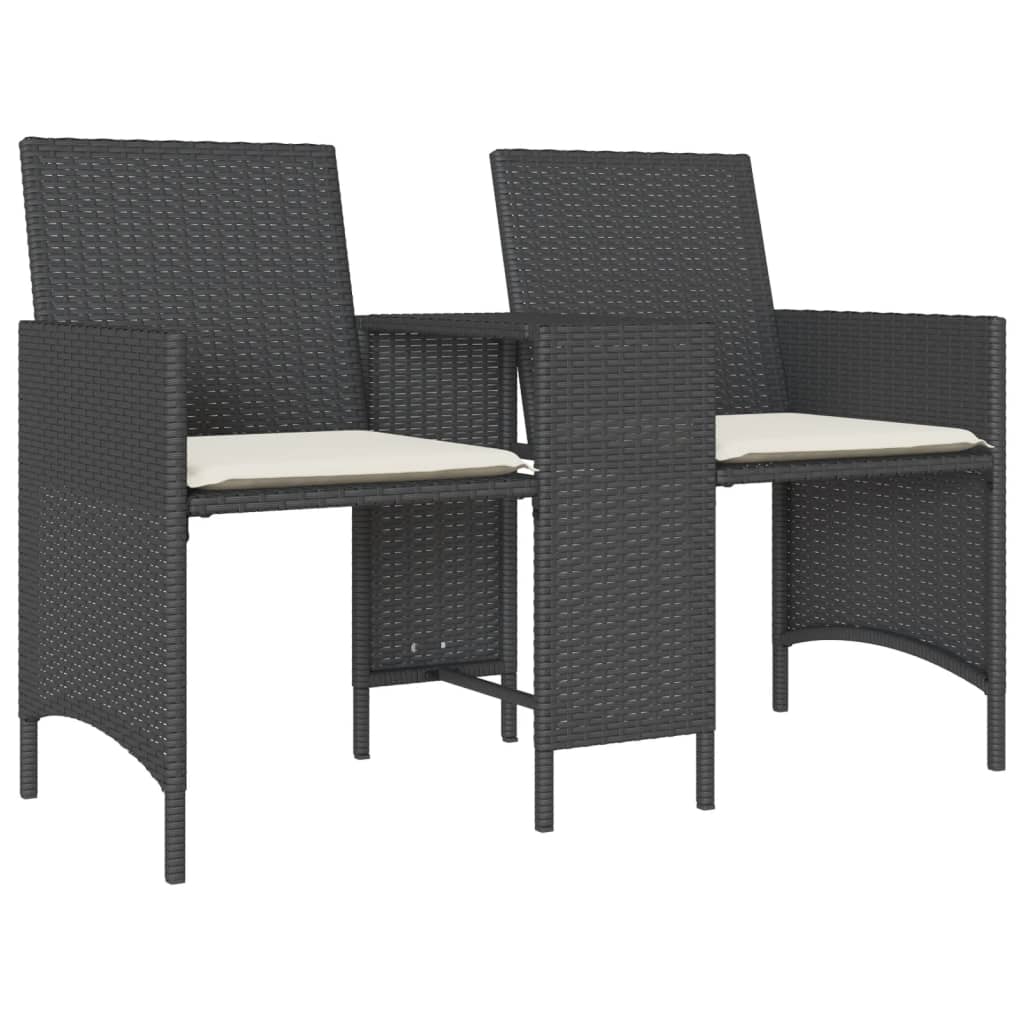 vidaXL 2-os. sofa ogrodowa ze stolikiem i stołkami, czarna, polirattan