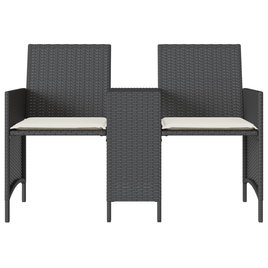 vidaXL 2-os. sofa ogrodowa ze stolikiem i stołkami, czarna, polirattan