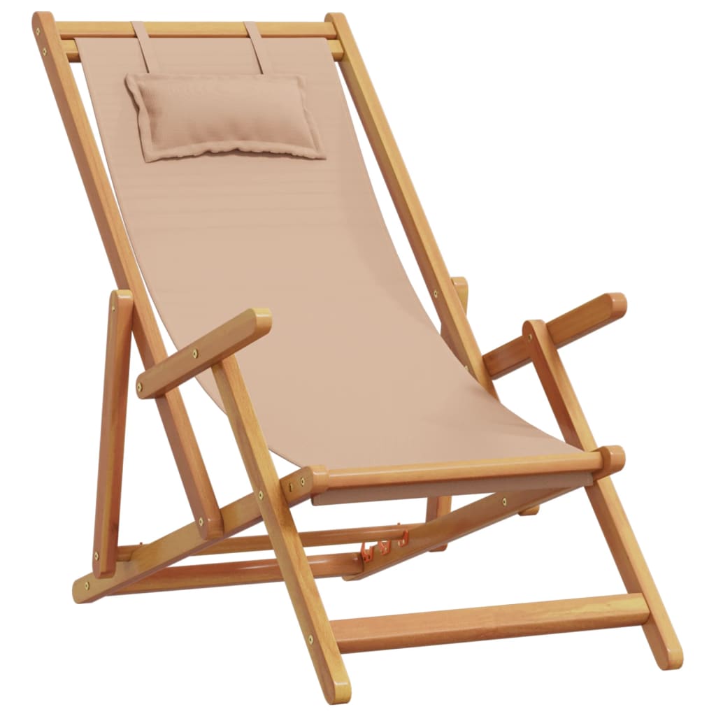 vidaXL Składane krzesło plażowe, taupe, drewno eukaliptusa i tkanina