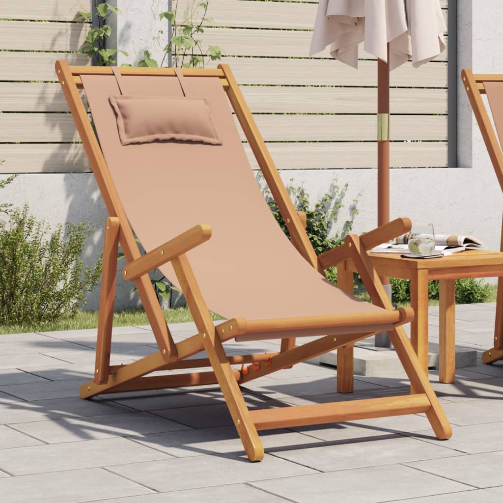 vidaXL Składane krzesło plażowe, taupe, drewno eukaliptusa i tkanina