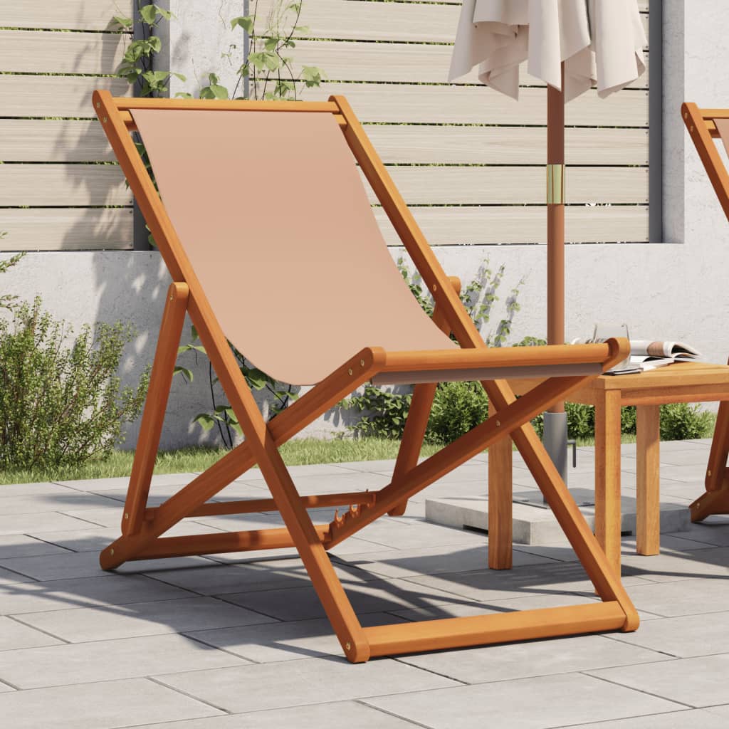 vidaXL Składane krzesło plażowe, taupe, drewno eukaliptusa i tkanina