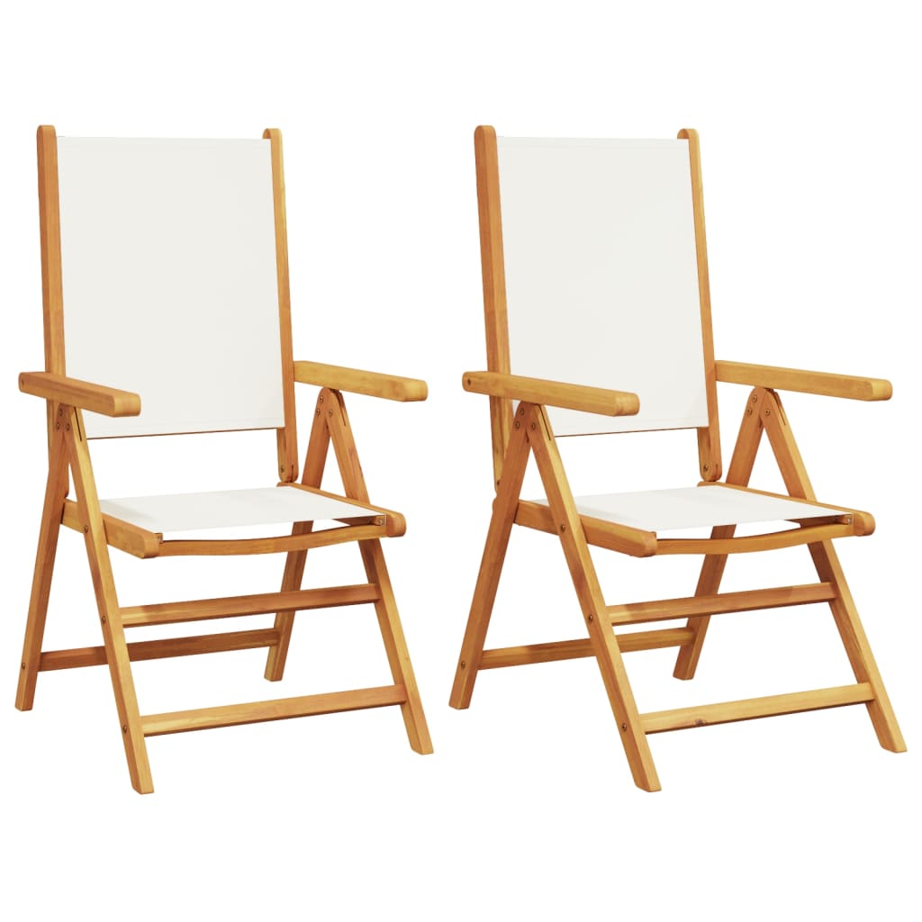 vidaXL Krzesła ogrodowe, 2 szt., kremowe, drewno akacjowe i tkanina