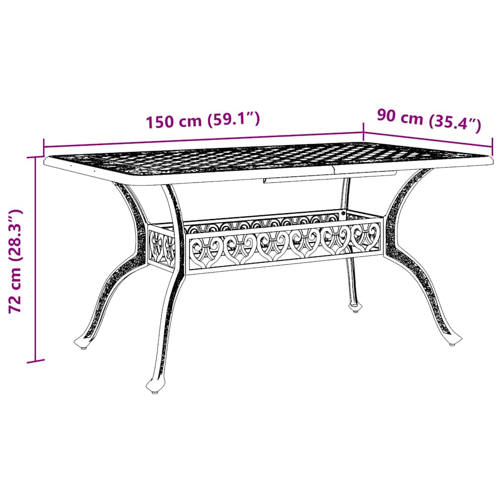 vidaXL Stół ogrodowy, zielony, 150x90x72 cm, odlewane aluminium