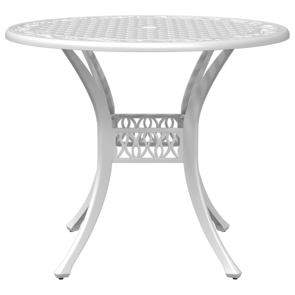 vidaXL Stolik ogrodowy, biały, Ø90x75 cm, odlewane aluminium
