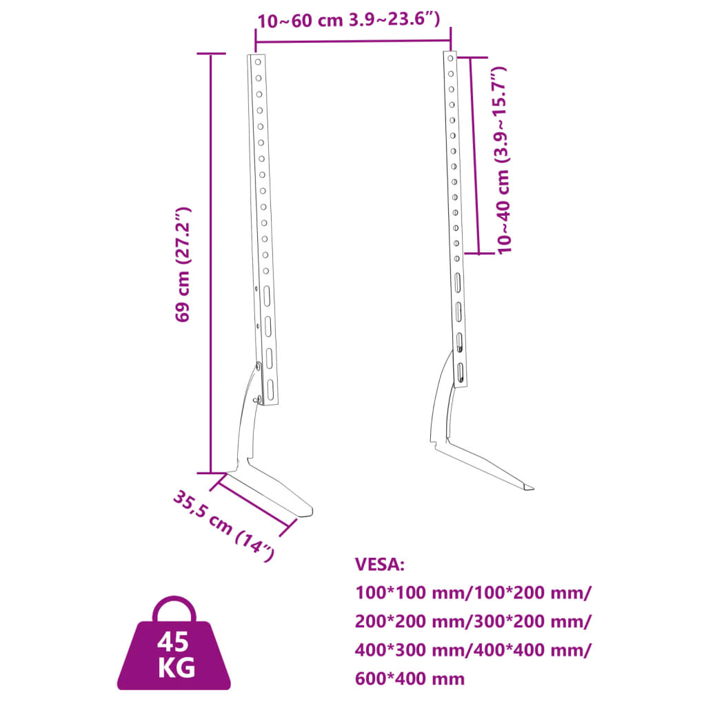 vidaXL Stojaki na TV 37-75'', 2 szt., VESA maks. 600x400 mm, 45 kg