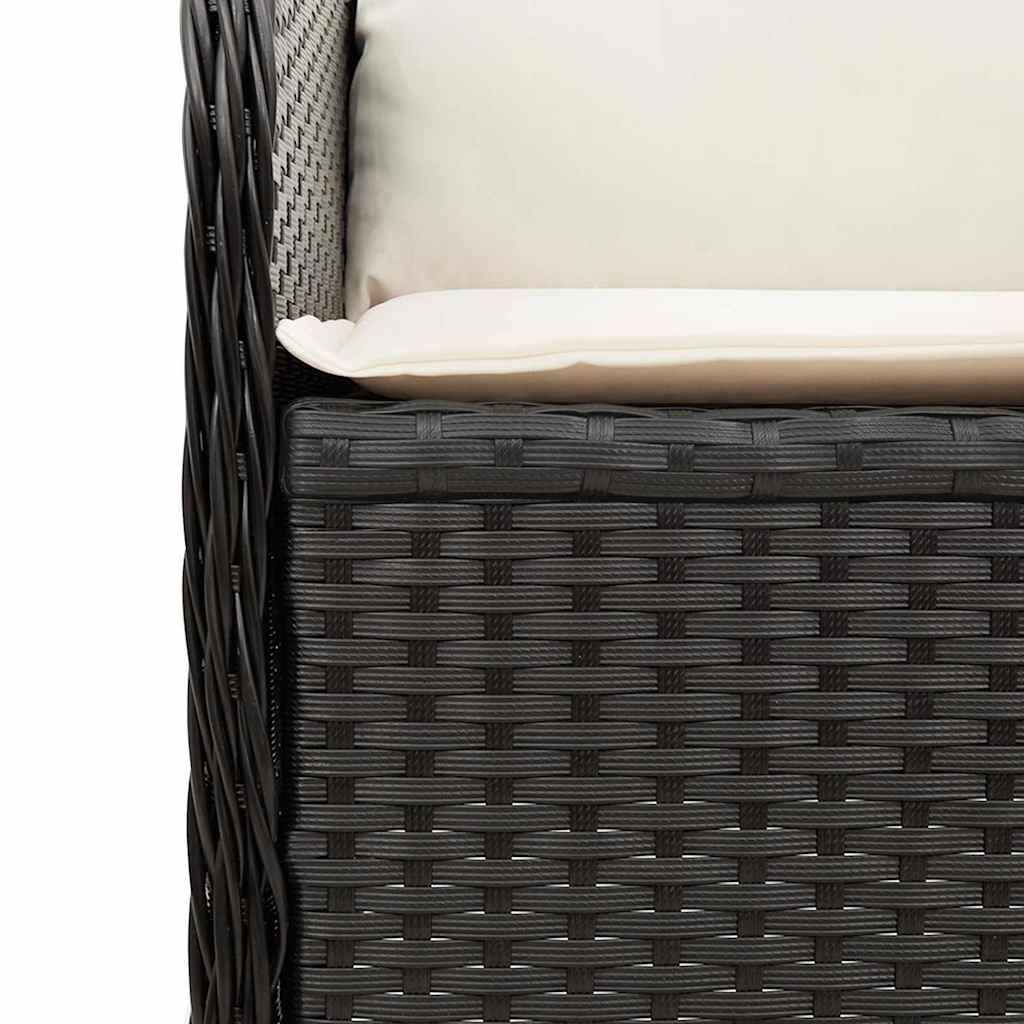 vidaXL Rozkładana ławka ogrodowa z poduszkami, czarna, polirattan