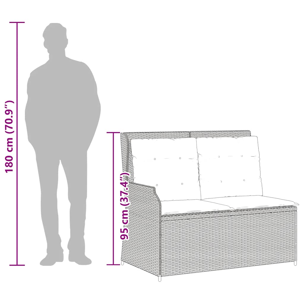 vidaXL Rozkładana ławka ogrodowa z poduszkami, beżowa, polirattan