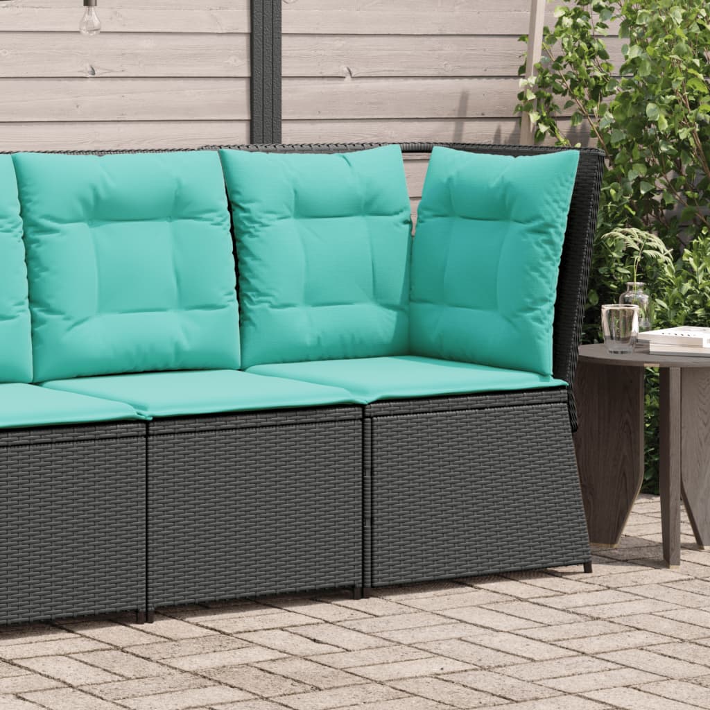 vidaXL Narożna sofa ogrodowa z poduszkami, czarny polirattan