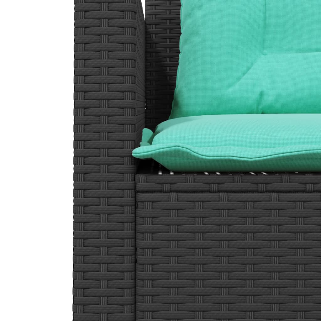 vidaXL Sofa ogrodowa ze stołem i poduszkami w kształcie litery L, czarny polirattan