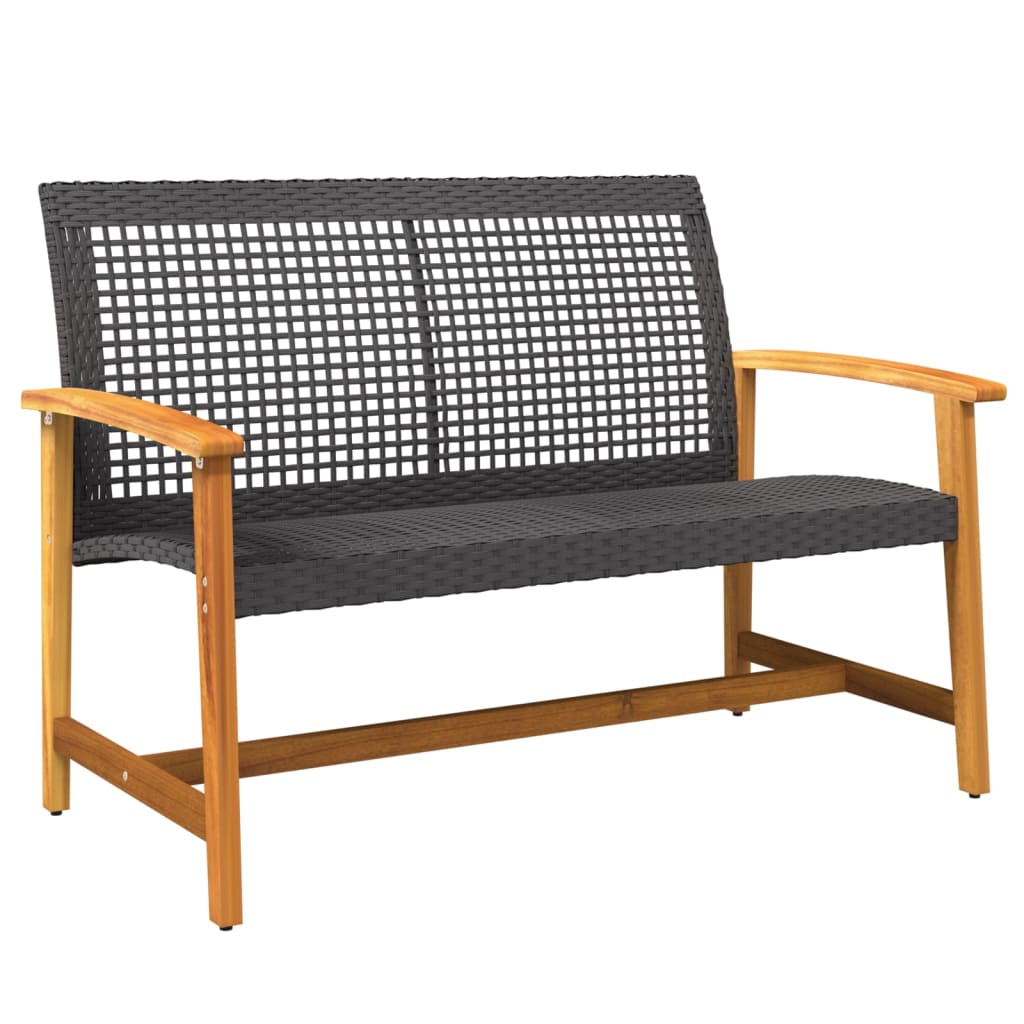 vidaXL Ławka ogrodowa, czarna, 112 cm, polirattan i drewno akacjowe