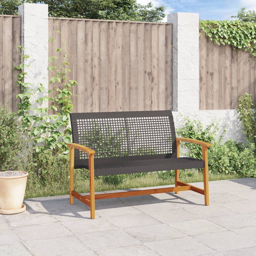 vidaXL Ławka ogrodowa, czarna, 112 cm, polirattan i drewno akacjowe