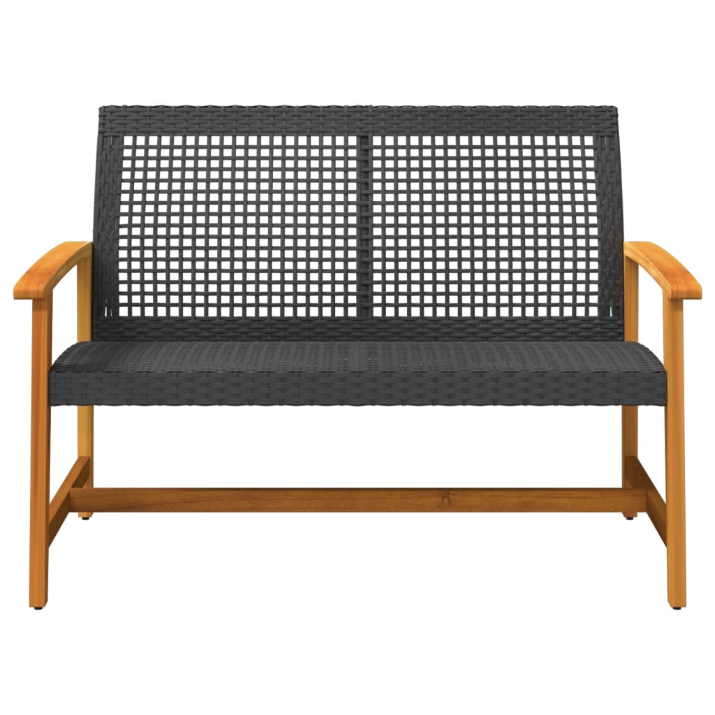 vidaXL Ławka ogrodowa, czarna, 112 cm, polirattan i drewno akacjowe